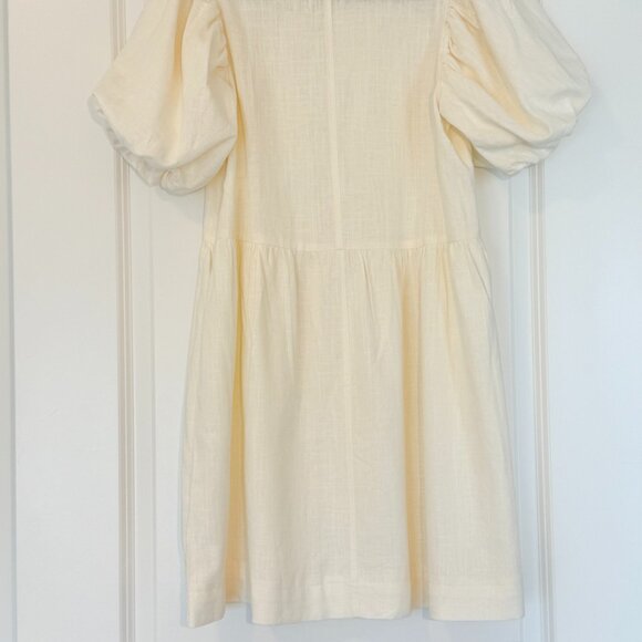H&M Divided Linen-Blend Puff Sleeve Dress – Cream – XS – New - Picture 5 of 9